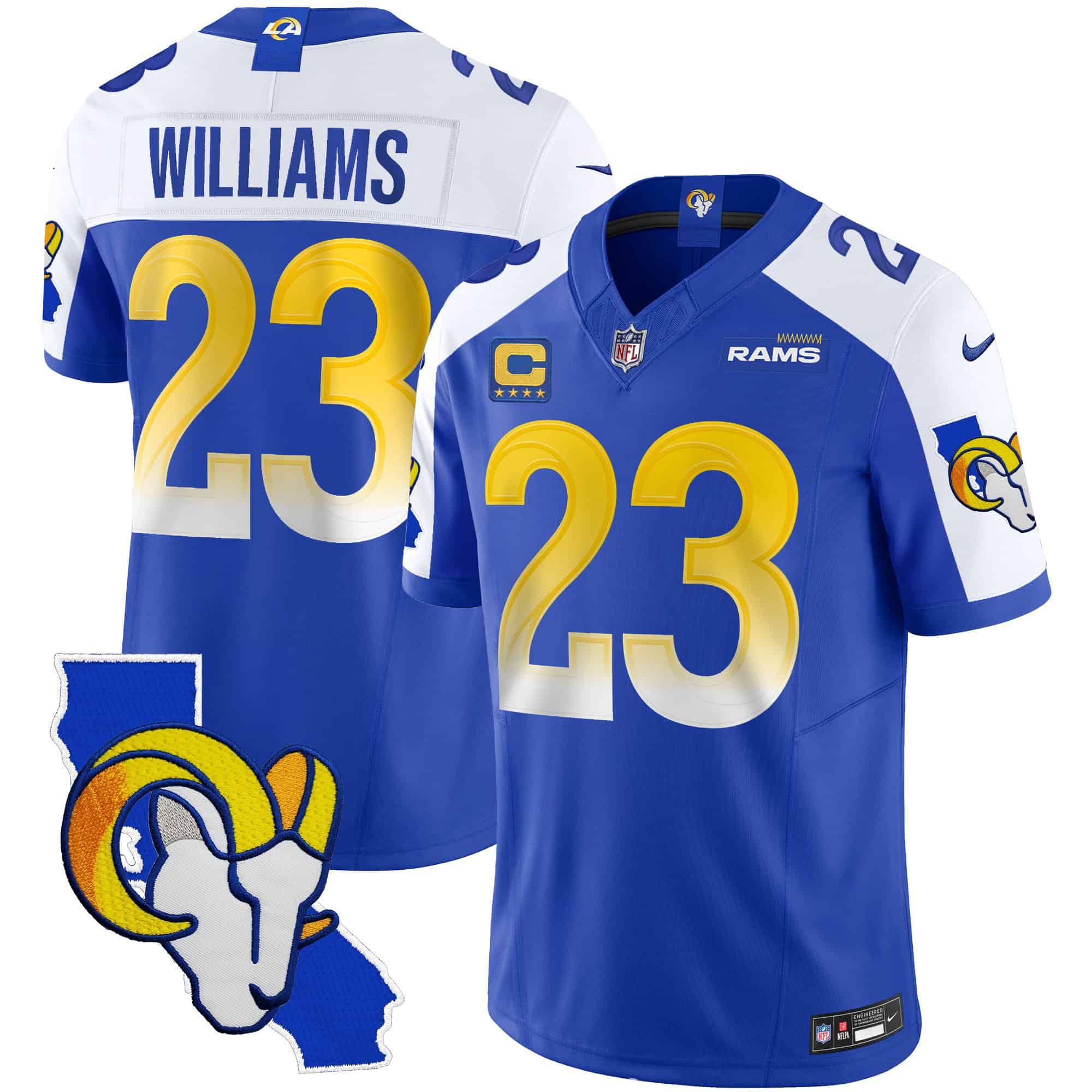 Men Los Angeles Rams #23 Williams Blue 2024 Nike California Patch Vapor Limited NFL Jersey->indianapolis colts->NFL Jersey